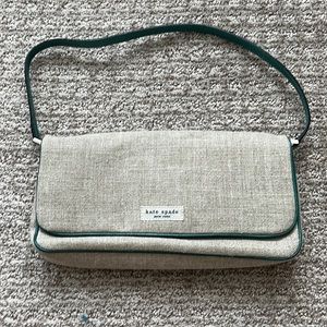 kate spade Beige Canvas Clutch with Dark Green Trim